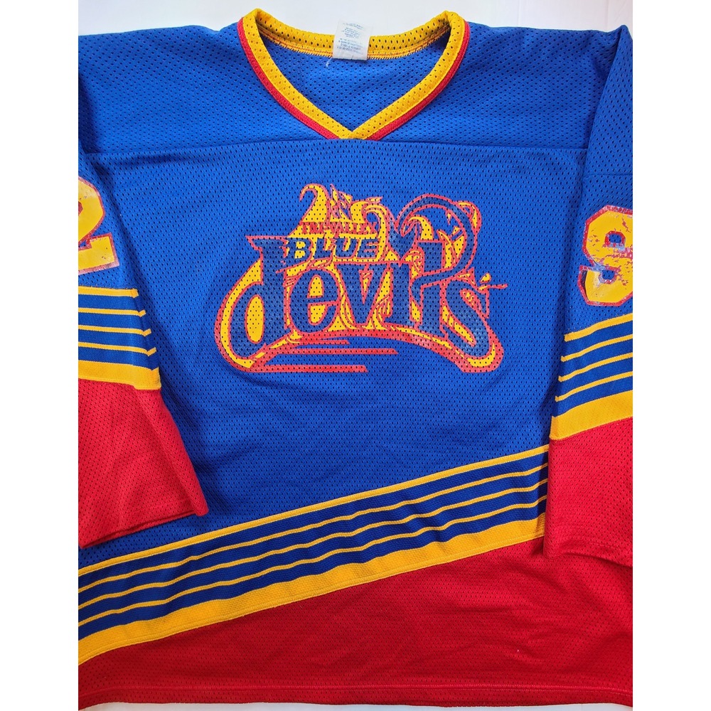 Athletic Knit Tri-Valley Blue Devils Hockey Jersey Mens 3XL‎ Blue Red Yellow 29